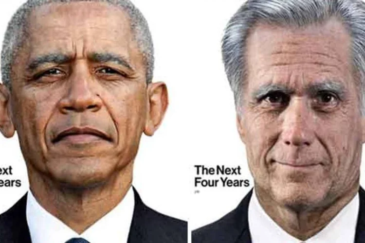 Capa da Businessweek mostra Barack Obama e Mitt Romney idosos (Reprodução Businessweek - ilustrações de Justin Metz)