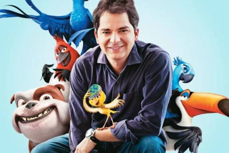 O diretor brasileiro Carlos Saldanha e os personagens do filme Rio: "Ter talento e ser muito bom em uma coisa não é suficiente. Você tem que correr atrás, tomar muito na cabeça e não desistir” (Melinda Lerner/EXAME.com)