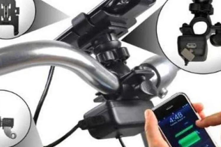 Todos os suportes de montagem são instalados na roda da bicicleta, enquanto um cabo leva a energia até o recarregador. (Divulgação)