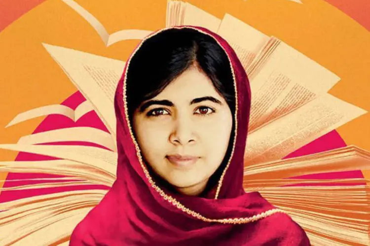
	Cartaz do document&aacute;rio sobre Malala: em dezembro de 2014, enquanto filmava o document&aacute;rio em quest&atilde;o, ela se tornou a mais jovem vencedora do Pr&ecirc;mio Nobel da Paz
 (Divulgação)