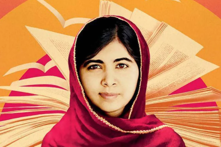 
	Cartaz do document&aacute;rio sobre Malala: em dezembro de 2014, enquanto filmava o document&aacute;rio em quest&atilde;o, ela se tornou a mais jovem vencedora do Pr&ecirc;mio Nobel da Paz
 (Divulgação)