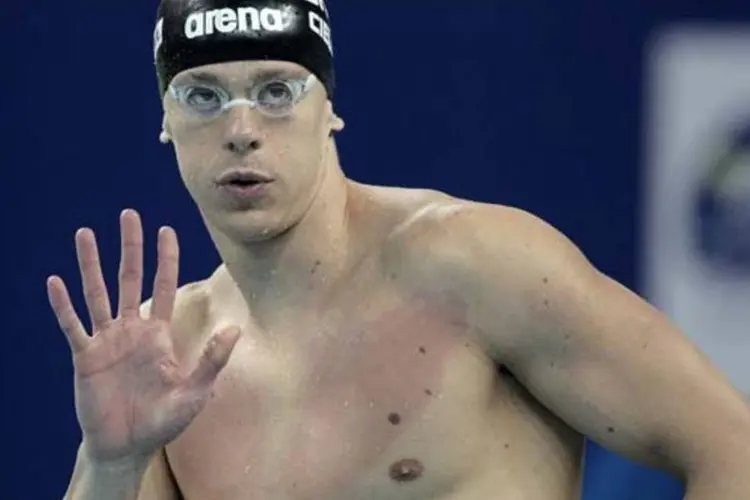 O nadador Cesar Cielo: Apesar de ter tido um início animador, virando os primeiro 50 metros em primeiro lugar, perdeu fôlego (Adam Pretty/Getty Images)