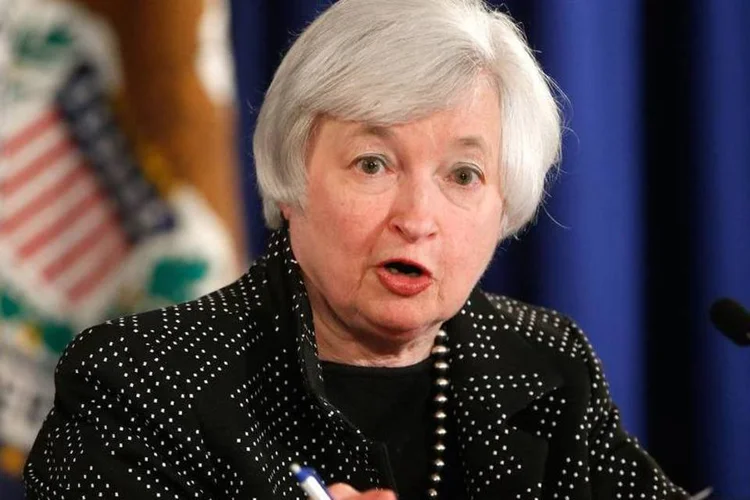 Janet Yellen, chair do Fed, durante uma entrevista coletiva em Washington, nos Estados Unidos (Jonathan Ernst/Reuters)