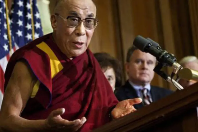 Dalai Lama no Congresso dos EUA: o líder falou sobre "preservação da identidade religiosa, cultural e linguística única do Tibete" e sobre a "proteção dos direitos humanos na China"
 (Brendan Smialowski/Getty Images/AFP)