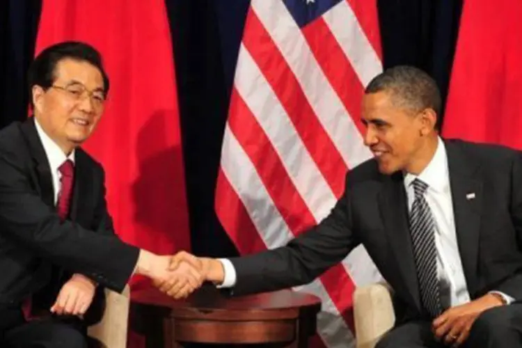 
	Os presidentes da China, Hu Jintao, e dos EUA, Barack Obama
 (Jim Watson/AFP)