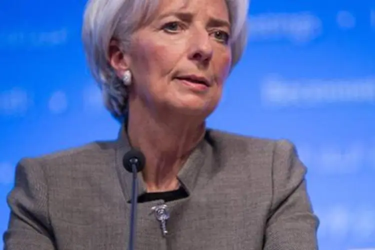 Christine Lagarde, diretora-gerente do Fundo Monetário Internacional, fala durante coletiva de imprensa, em Washington (Nicholas Kamm/AFP)