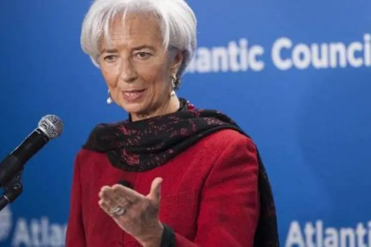 A diretora-gerente do FMI Christine Lagarde discursa em Washington, DC (Saul Loeb/AFP)