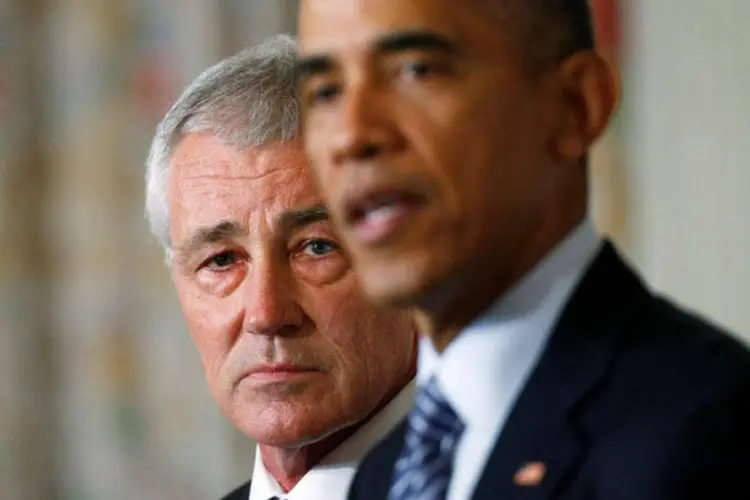 Secretário de Defesa dos EUA, Chuck Hagel, e o presidente dos EUA, Barack Obama, em Washington (Kevin Lamarque/Reuters)