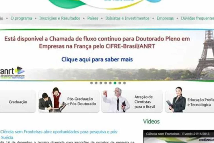 
	Site do Programa Ci&ecirc;ncia Sem Fronteiras: 21 pa&iacute;ses participam do programa de interc&acirc;mbio
 (Reprodução)