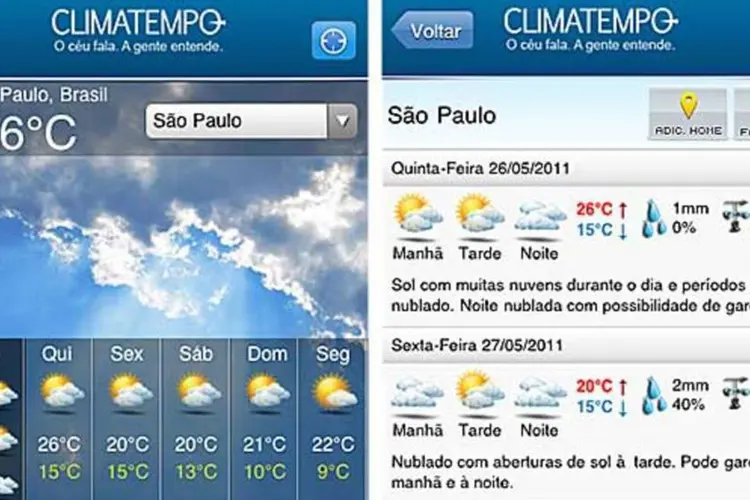 O aplicativo Climatempo, para iPhone e iPad, fornece informações meteorológicas sobre o Brasil (Reprodução)