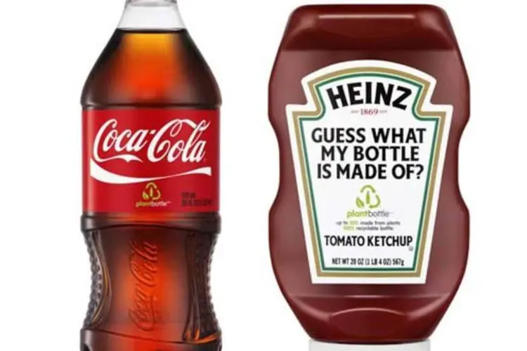 Embalagens de bioplástico da Coca-Cola e da Heinz (Montagem)