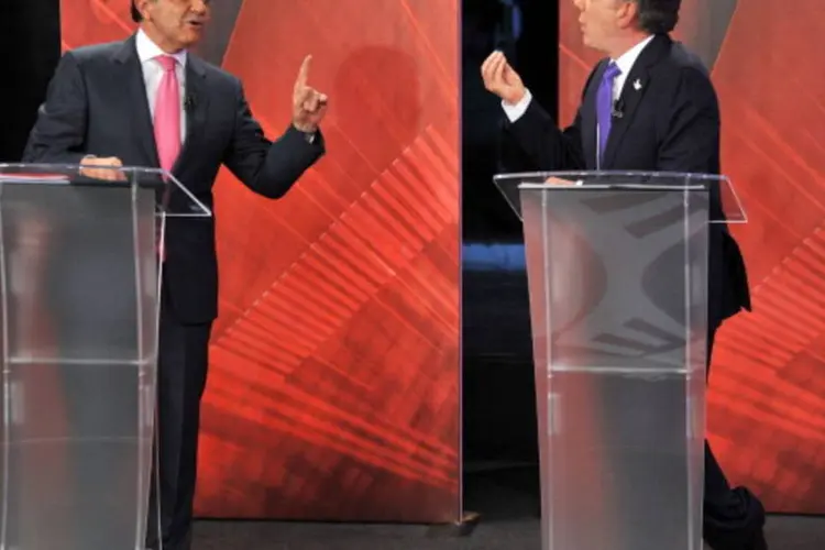 O presidente colombiano, Juan Manuel Santos e o candidato Óscar Iván Zuluaga, durante debate (AFP/Getty Images)