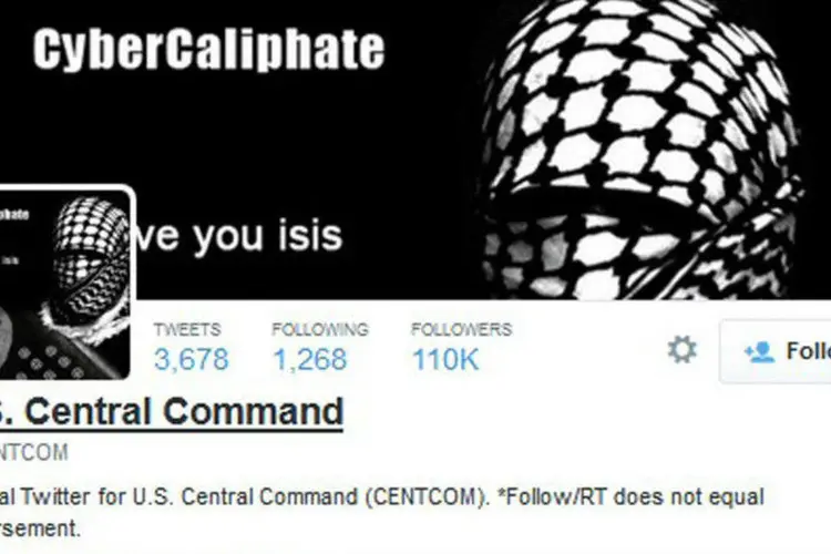 Imagem mostra a conta do Comando Central dos EUA invadida por hackers pró-Estado Islâmico (Staff /Reuters)