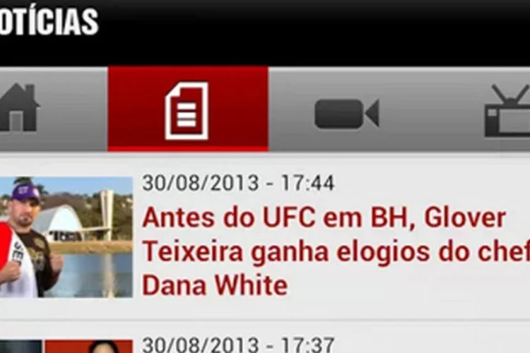App Canal Combate: aplicativo permite que o usuário selecione programas e eventos favoritos para receber um alerta no início das exibições (Reprodução)