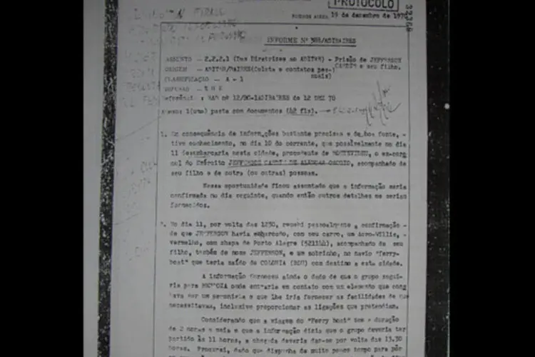 Documentos da Operação Condor: em 1965, Osório comandou a guerrilha de Três Passos, em Porto Alegre, no Rio Grande do Sul, a primeira contra o regime militar do Brasil (Divulgação / Arquivo Público)