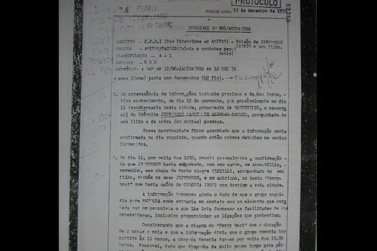 Documentos da Operação Condor: em 1965, Osório comandou a guerrilha de Três Passos, em Porto Alegre, no Rio Grande do Sul, a primeira contra o regime militar do Brasil (Divulgação / Arquivo Público)