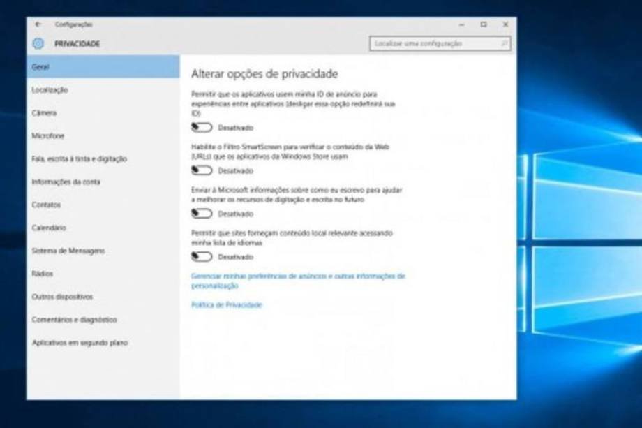 2. Desative os sistemas de espionagem