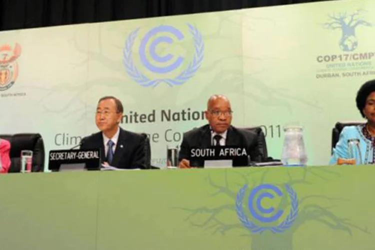 A secretária executiva da ONU sobre o clima, Christina Figueres, Ban Ki-moon, secretário-geral da ONU, Jacob Zuma, presidente da África do Sul e a presidente da COP17, Maite Nkoana-Mashabane (Unati Ngamntwini/COP-17)