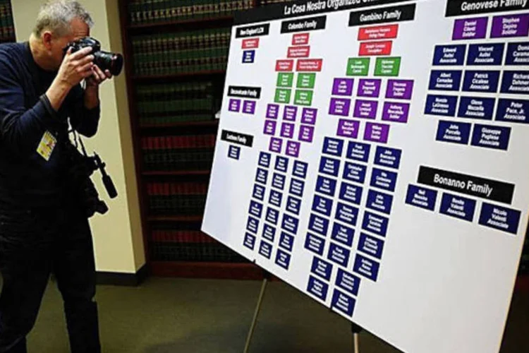 Painel exibe o nome dos membros do crime organizado presos, em Nova York (AFP)