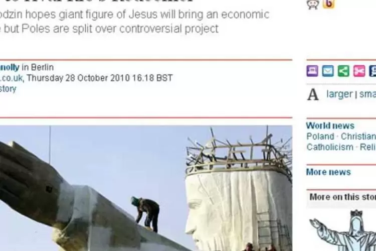 Matéria do Guardian afirma que Cristo na Polônia pode ser maior que o do Rio de Janeiro (Reprodução/The Guardian)