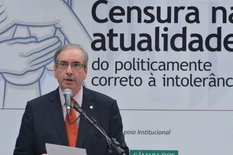 
	O presidente da C&acirc;mara dos Deputados, Eduardo Cunha, durante a 10&ordf; Confer&ecirc;ncia Legislativa sobre Liberdade de Express&atilde;o
 (Antonio Cruz/ Agência Brasil)