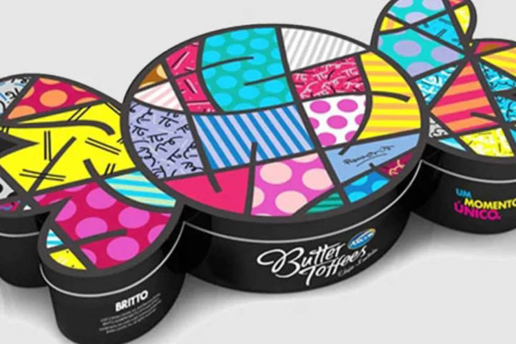 Caixa da Butter Toffees feita em parceria com Romero Britto (Divulgação)