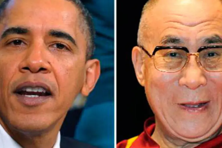 
	Barack Obama (E) e o Dalai Lama:&nbsp;Casa Branca prev&ecirc; divulgar mais tarde uma foto e um comunicado com os detalhes do encontro
 (Toru Yamanaka/Mandel Ngan/AFP)