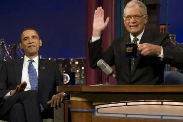 O presidente americano, Barack Obama, participa em Nova York de uma gravação do 'Late Show with David Letterman' (Jim Watson/AFP)