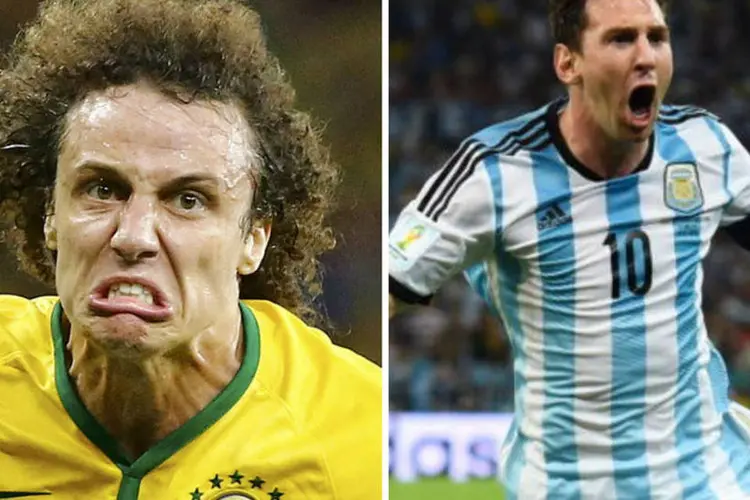 
	David Luiz, zagueiro da sele&ccedil;&atilde;o brasileira e Lionel Messi, atacante da sele&ccedil;&atilde;o argentina
 (Reuters/Stefano Rellandini //  VI-Images/Getty Images)