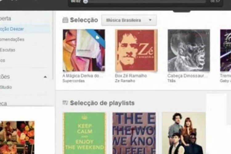 
	P&aacute;gina do servi&ccedil;o de streaming &quot;Deezer&quot;: lan&ccedil;ado em 2007, o Deezer acumula hoje cerca de 3 milh&otilde;es de assinantes em todo o mundo
 (Reprodução)