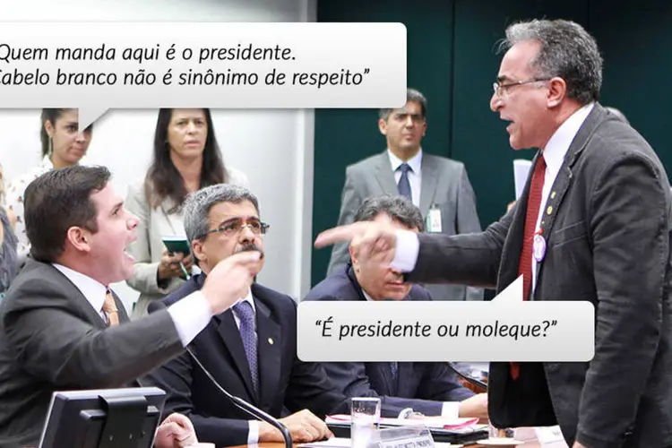 Deputados Hugo Motta (PMDB-PB) e Edmilson Rodrigues (PSOL-PA) discutem na primeira sessão da CPI da Petrobras	 (Câmara dos Deputados/Montagem de Exame.com)