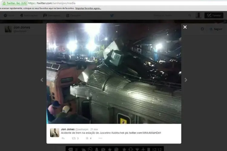 Destroços após colisão entre trens na estação Juscelino, na Baixada Fluminense (Reprodução/Twitter/@senhorjon)
