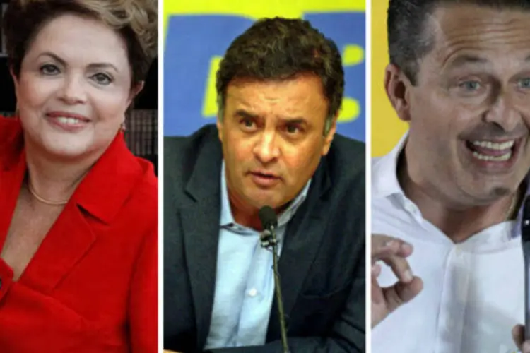 
	Os presidenci&aacute;veis Dilma, A&eacute;cio e Campos
 (Montagem/EXAME.com)
