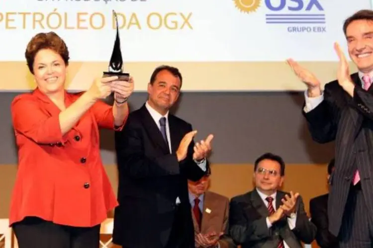 Dilma Rousseff durante cerimônia de celebração do início da produção de petróleo da OGX, com Eike Batista (Roberto Stuckert Filho/Presidência da República)