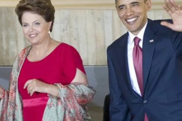 
	Dilma Rousseff e Barack Obama: porta-voz da delega&ccedil;&atilde;o brasileira no G20 n&atilde;o confirmou se esse atraso se deveu a uma reuni&atilde;o bilateral entre os dois presidentes
 (Saul Loeb/AFP)