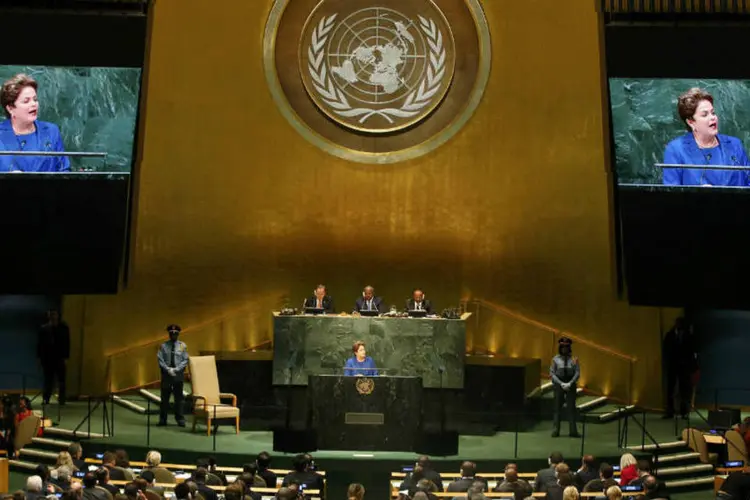 
	Presidente Dilma Rousseff discursa na Assembleia-Geral da ONU: o Itamaraty n&atilde;o paga suas contas desde 2012
 (Mike Segar/Reuters)
