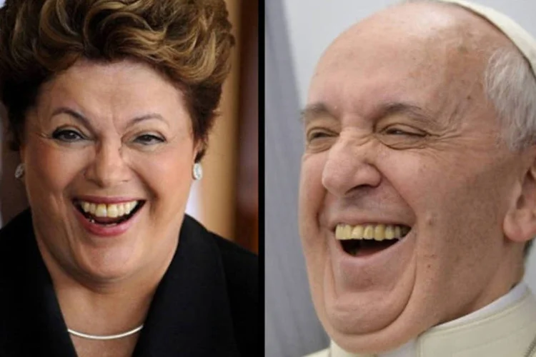 Dilma Rousseff e o Papa Francisco em gargalhadas (Montagem Pedro Ladeira/AFP e REUTERS/Ansa/Luca Zennaro/Pool)