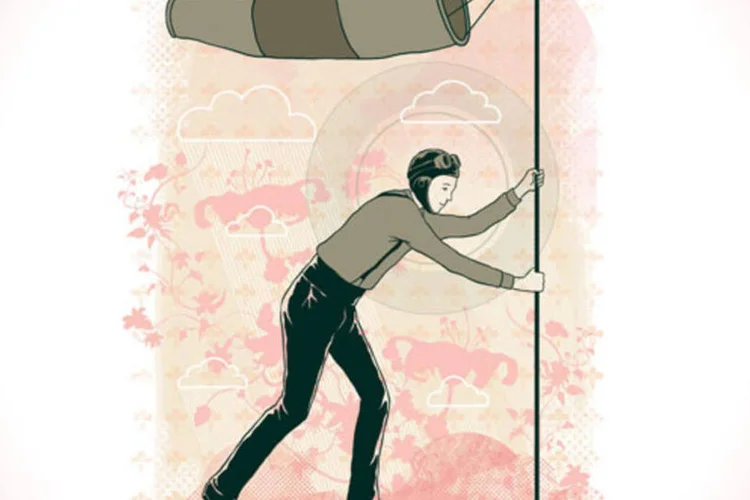 Ilustração - Homem segura biruta de vento (Adams Carvalho/EXAME.com)