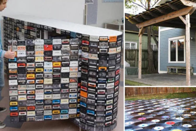 Maat Grassmeyer utilizou 900 fitas cassetes para fazer o móvel e 350 discos de vinil para fazer uma cobertura. (Divulgação)
