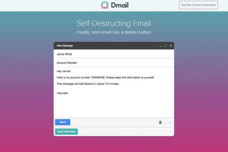 O Dmail, que permite enviar mensagens do Gmail que se autodestruirão (Reprodução/Dmail)