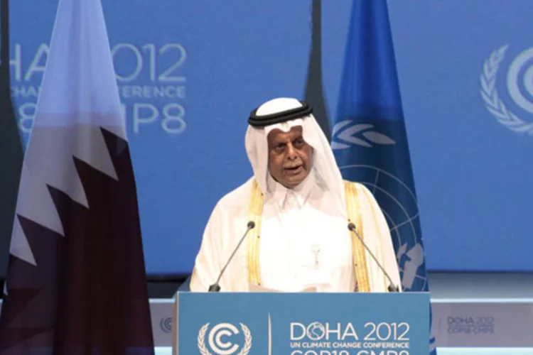 
	Presidente da (COP18), Abdullah bin Hamad Al-Attiyah, fala na Conven&ccedil;&atilde;o-Quadro das Na&ccedil;&otilde;es Unidas sobre a Mudan&ccedil;a do Clima, em Doha
 (Mohammed Dabbous/Reuters)