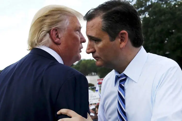 
	Donald Trump e Ted Cruz: antigo rival j&aacute; chamou o candidato republicano de &quot;mentiroso patol&oacute;gico&quot;
 (Jonathan Ernst / Reuters)