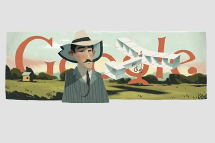 Doodle em homenagem a Santos Dummont: Santos Dumont foi o responsável pela criação e realização do primeiro voo autônomo de um equipamento mais pesado que o ar (Reprodução)