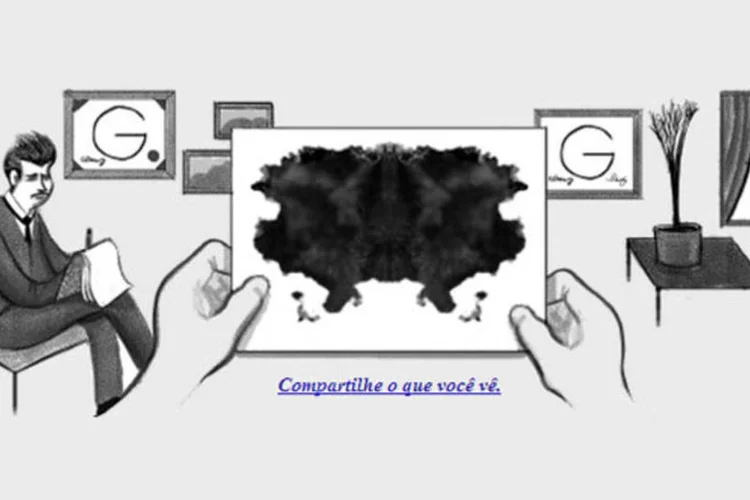 Doodle em homenagem a Hermann Rorschach: psquiatra suíço foi o responsável pela criação do teste com manchas simétricas de tinta (Reprodução/Exame.com)