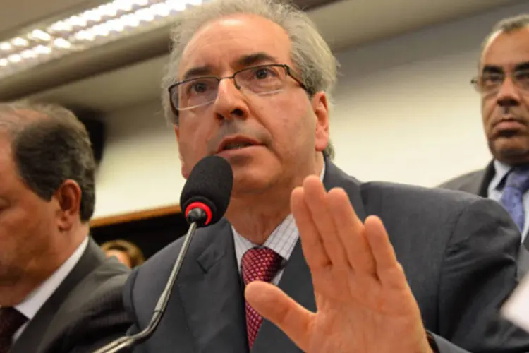 Líder do PMDB, deputado Eduardo Cunha, durante reunião da bancada do partido na Câmara, em Brasília (Valter Campanato/Agência Brasil)