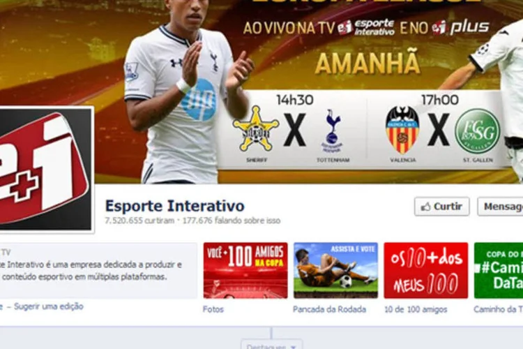 Página do Esporte Interativo no Facebook: ferramenta fornece informação em tempo real sobre a repercussão do conteúdo que os canais estão exibindo (Reprodução)