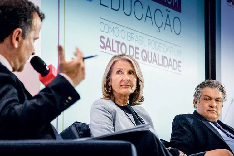 
	Em busca da qualidade: Andr&eacute; Lah&oacute;z, de Exame; Barbara Bruns, do Banco Mundial; e Ricardo Paes de Barros, do Insper
 (Leandro Fonseca/Exame)