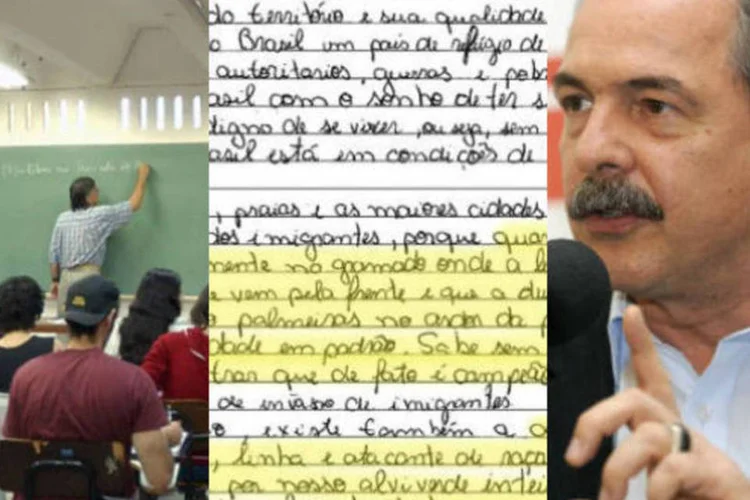 
	Alunos, reda&ccedil;&atilde;o com hino do Palmeiras e o ministro Aloizio Mercadante: mudan&ccedil;as todos os anos para evitar fraudes e erros
 (Montagem/EXAME.com)