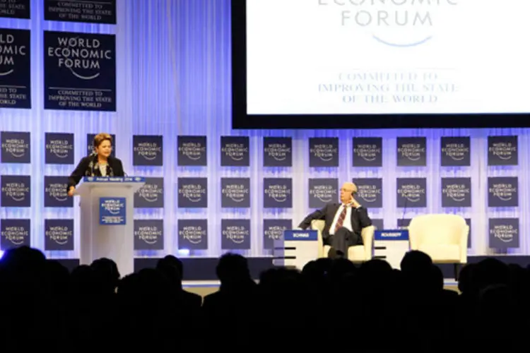 Presidenta Dilma Rousseff durante discurso na Sessão Plenária do Fórum Econômico Mundial 2014, em Davos (Roberto Stuckert Filho/PR)