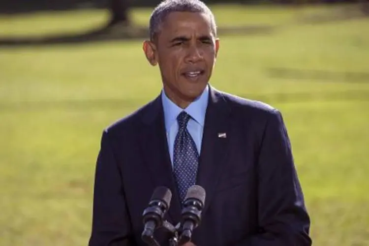 O presidente dos EUA, Barack Obama, faz um pronunciamento sobre bombardeio (Jim Watson/AFP)